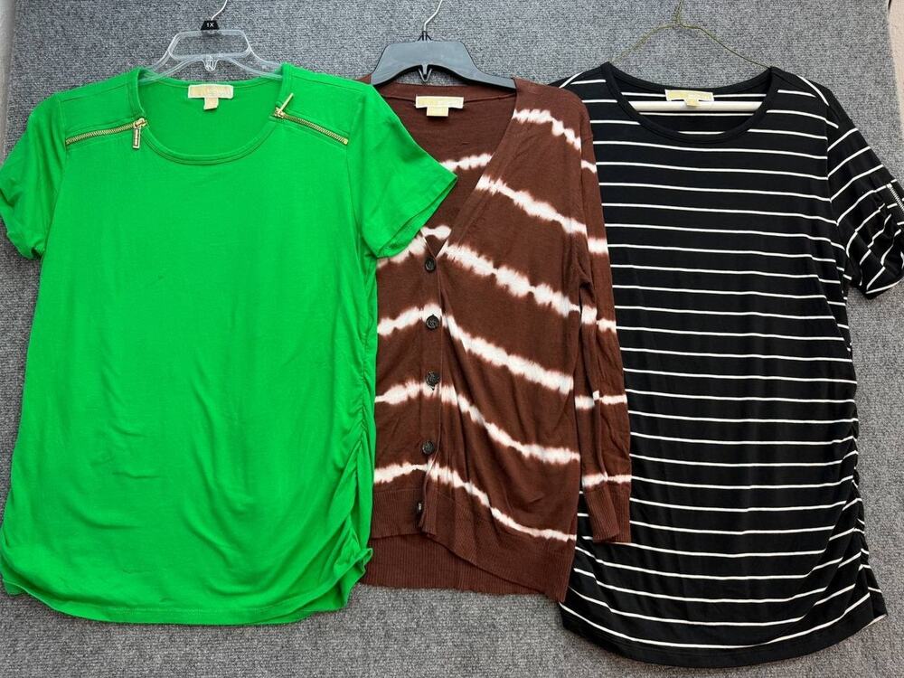 Michael Kors Women’s L XL Tops Cardigan Shirts Green Brown Black Set